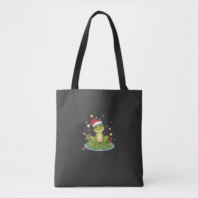 Festive Frog Joy - Cute Christmas Frog on Lily Pad Tygkasse (Framsida)