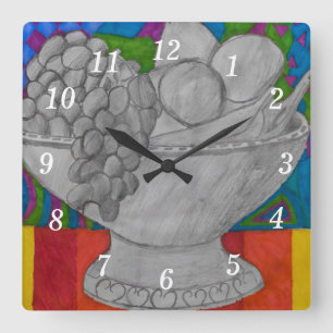Festive Frukt Bowl Wall Clock Fyrkantig Klocka