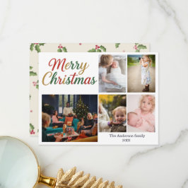 Festive Fun Christmas 5 Photo Holiday Card Tack Kort
