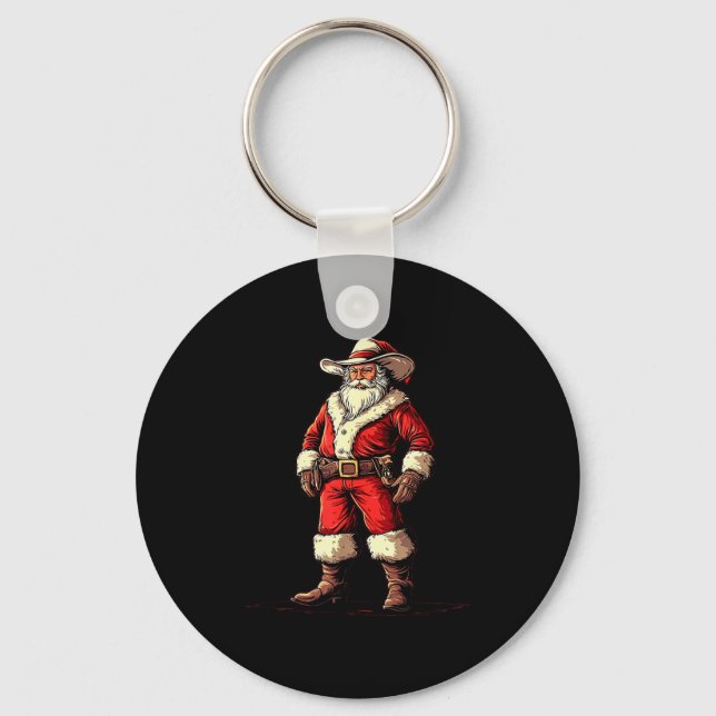 Festive Fun With A Christmas Cowboy As Santa Claus Nyckelring (Framsida)
