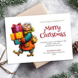 Festive Fun Woman Custom Printable Xmas Greeting Julkort