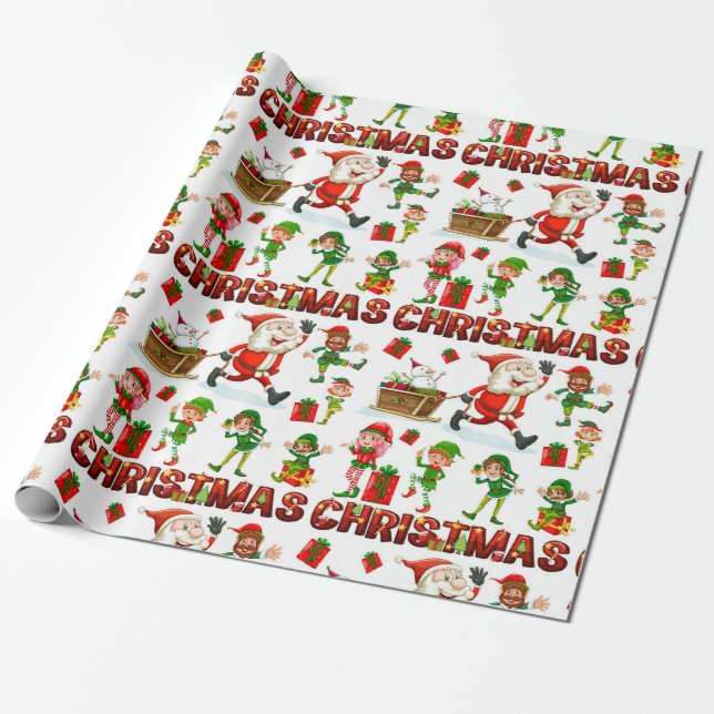 Festive Funny jul Elf Helgdag Wrapping Papper Presentpapper (Utrullad)