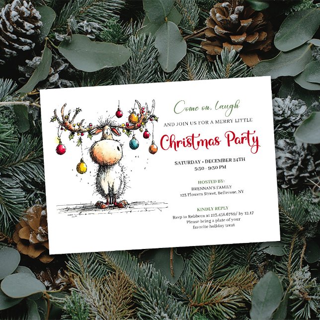 Festive funny reindeer Christmas party invite Inbjudningar (Festive funny reindeer Christmas party invite

)