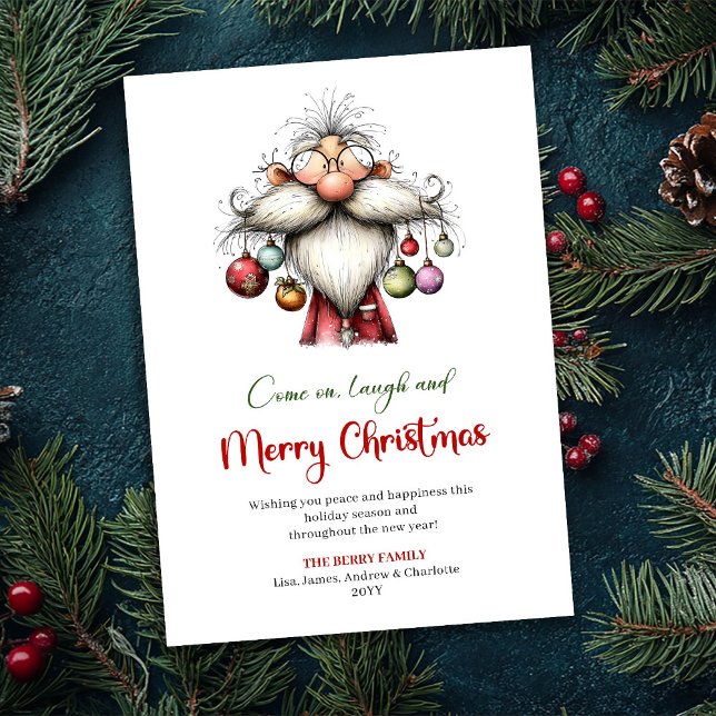 Festive Funny Santa Hand Drawn Red Green Card Julkort (Festive Funny Santa Hand Drawn Red Green Card)