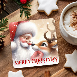 Festive Funny Santa Rudolph Christmas Drink Coaste Underlägg Papper Kvadrat