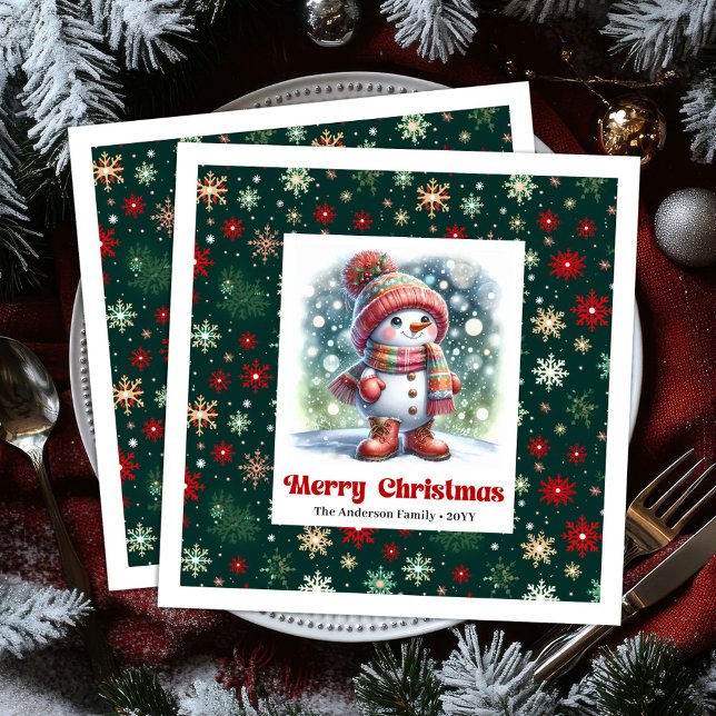 Festive funny snowman with snowflakes kids napkins pappersservett (Festive funny snowman with snowflakes kids napkins)