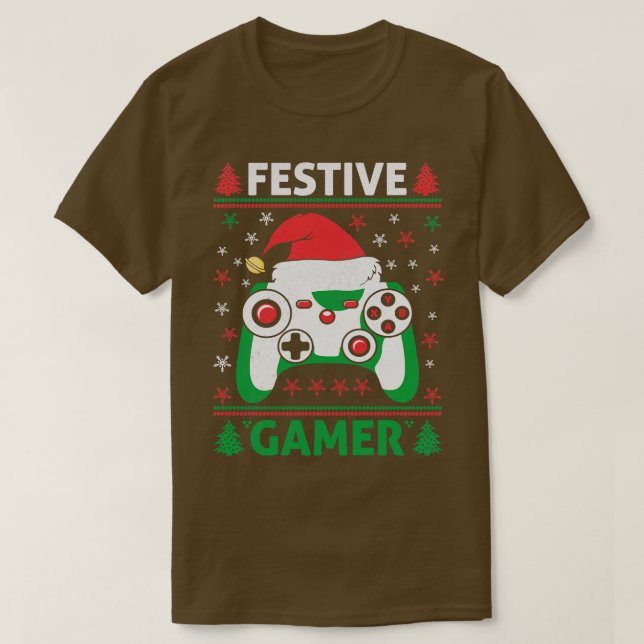 Festive Funy Ugly Sweater Game Controller Santa H T Shirt (Design framsida)