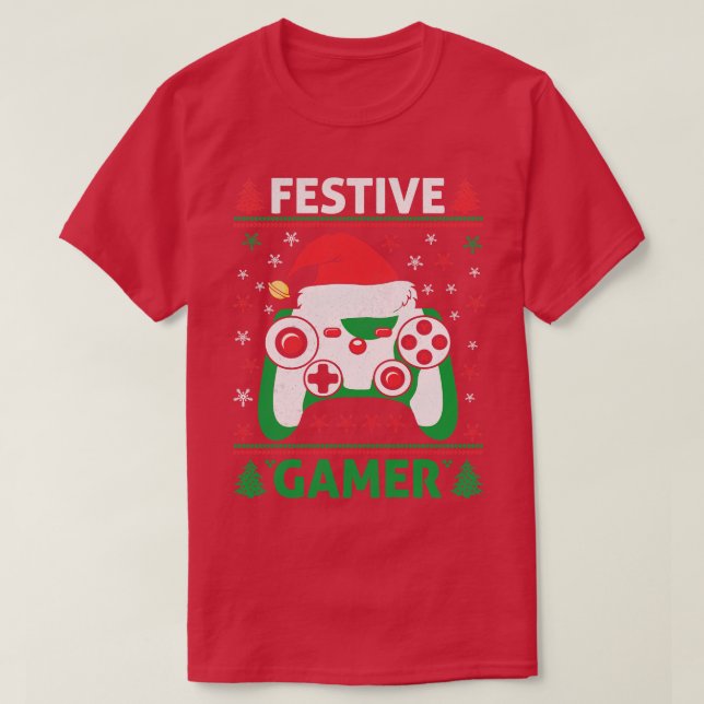 Festive Funy Ugly Sweater Game Controller Santa H T Shirt (Design framsida)