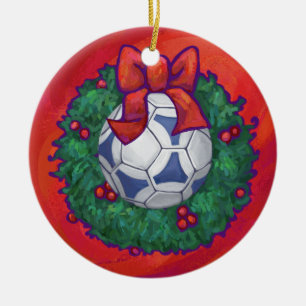 Festive Futbal in Wandeand Red Julgransprydnad Keramik