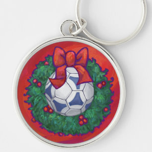 Festive Futbal in Wandeand Red Rund Silverfärgad Nyckelring