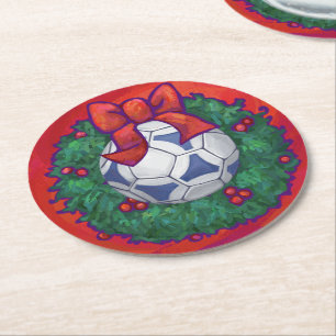 Festive Futbal in Wandeand Red Underlägg Papper Rund