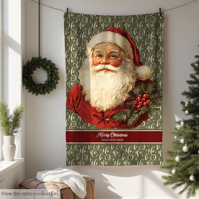 Festive Gamla Fashioned Santa Mysigt Julturen Thun Fleecefilt (Festive Old Fashioned Santa Cozy Christmas Throw)