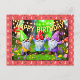 Festive Garden Gnomes Birthday Celebration Vykort