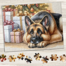 Festive German Shepherd Hund älskare jul Pussel