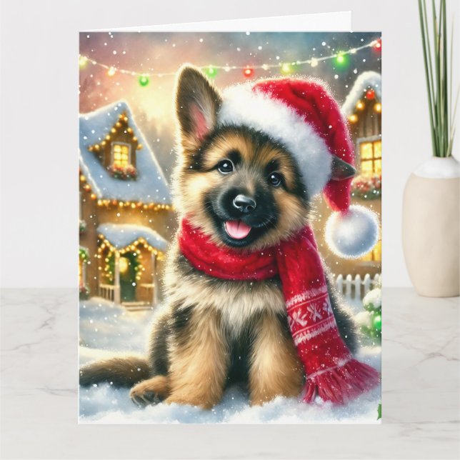 Festive German Shepherd Puppy i julbyn Kort (Framsida)