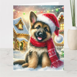 Festive German Shepherd Puppy i julbyn Kort