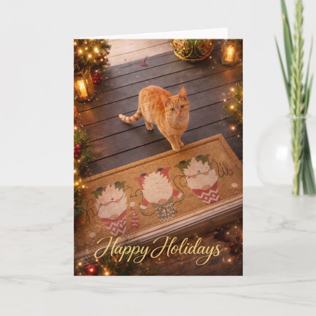 Festive Ginger Cat Holiday Greeting Card Kort (Framsida)