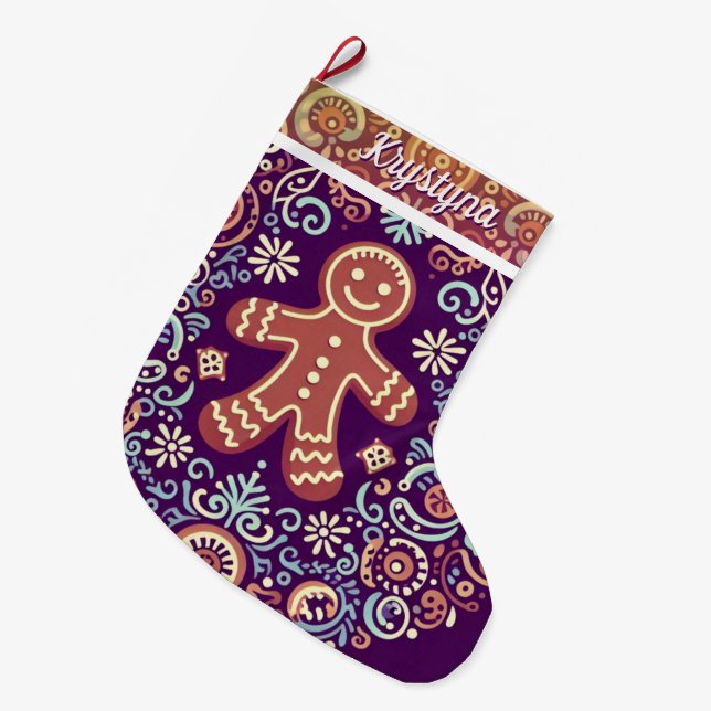 Festive Gingerbröd Delight Stor Julstrumpa (Framsidan (Hängande))
