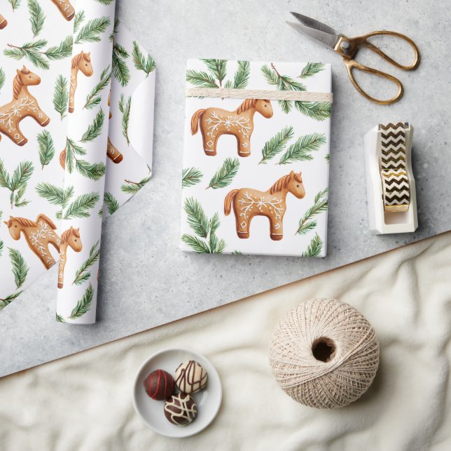 Festive Gingerbröd Horse & Gräs Mönster Presentpapper (Hantverk)
