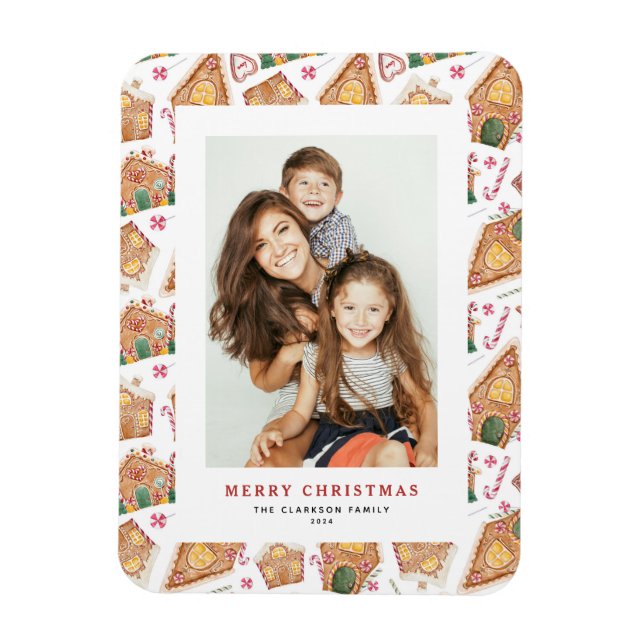 Festive Gingerbröd House White Photo jul Magnet (Vertikal)