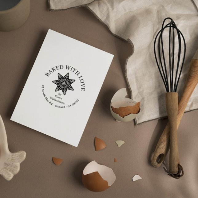 Festive Gingertea Star BASERAD MED KÄRLEK Anpassni Stämpel (Festive Gingerbread Star BAKED WITH LOVE Custom Name Rubber Stamp)