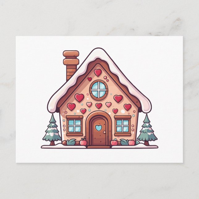 Festive Gingerwab House Illustration Helg Vykort (Framsida)