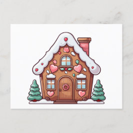 Festive Gingerwab House with Hearts Helg Vykort