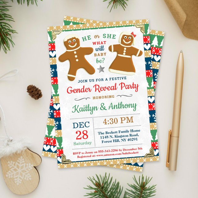 Festive Gingerwore Juldagen Gender Reveal Party Inbjudningar (Skapare uppladdad)