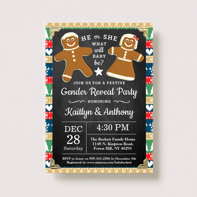 Festive Gingerwore Juldagen Gender Reveal Party Inbjudningar (Skapare uppladdad)