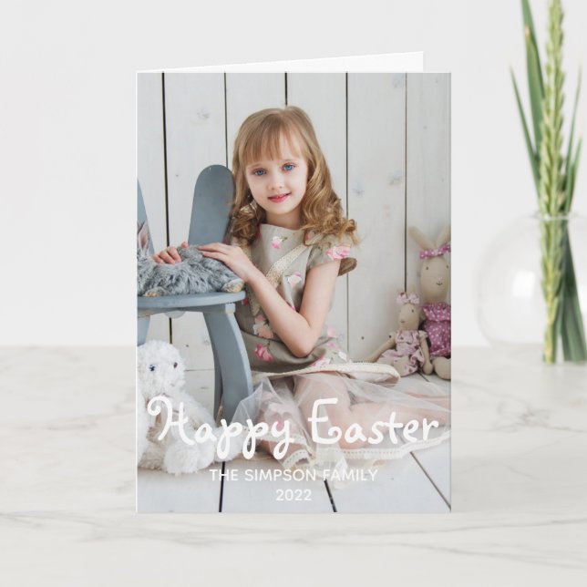 Festive Girl med kanins Glad påsk Photo Helgkort (Framsida)