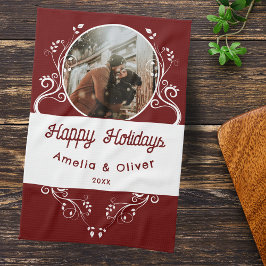 Festive Glad helg Foliage Red Couple Photo Kökshandduk