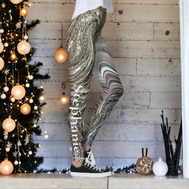Festive glitter marble guld beige monogram gnistra leggings (Skapare uppladdad)