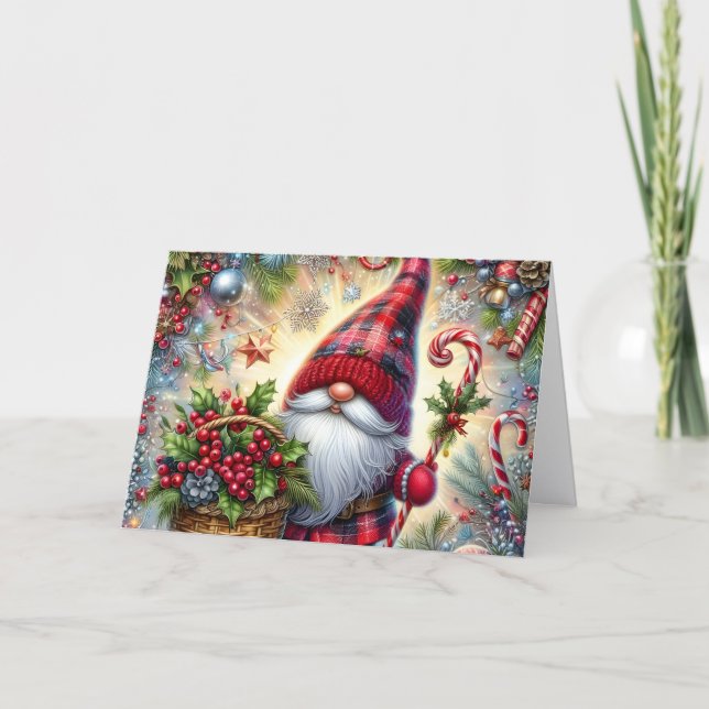 Festive Gnome with Candy Canes Helgkort (Framsida)