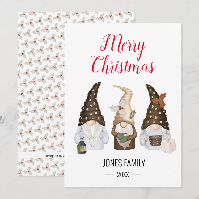 Festive Gnomes God jul Julkort (Fram/baksida)