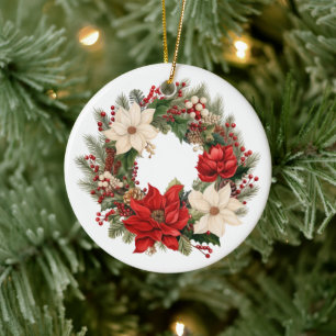 Festive God God årstid med Poinsettia Julgransprydnad Keramik