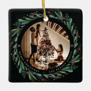 Festive God God God Löv Berries Pic Square Julgransprydnad Keramik