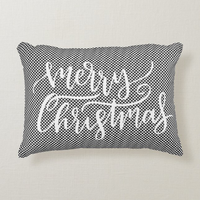 Festive God jul Black White Gingham Play Prydnadskudde (Framsidan)