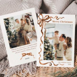 Festive God jul Boho Bow Ribbon 2 Photo Julkort