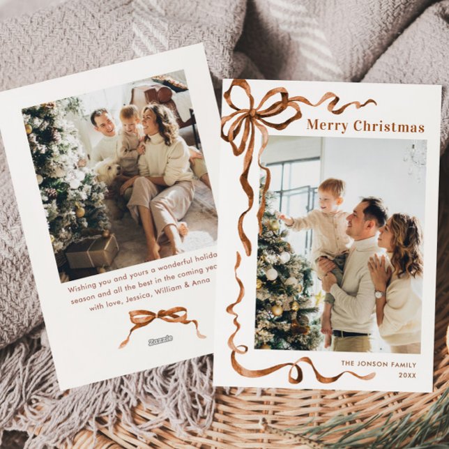 Festive God jul Boho Bow Ribbon 2 Photo Julkort (Skapare uppladdad)