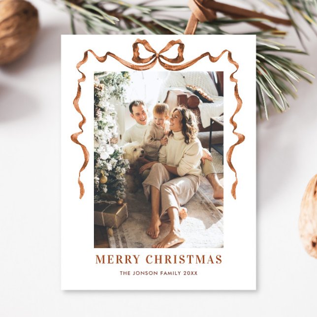 Festive God jul Boho Bow Ribbon 2 Photo Vykort (Skapare uppladdad)