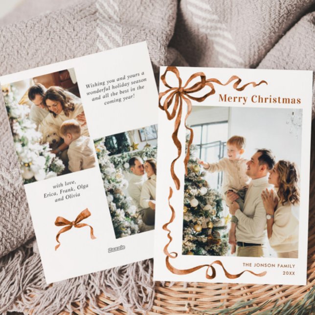 Festive God jul Boho Bow Ribbon 3 Photo Julkort (Skapare uppladdad)