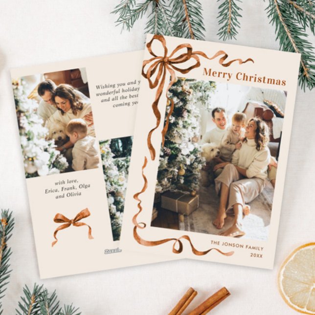 Festive God jul Boho Bow Ribbon 3 Photo Julkort (Skapare uppladdad)