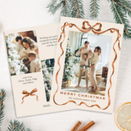 Festive God jul Boho Bow Ribbon 3 Photo Julkort