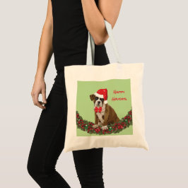 Festive God jul Boxer Puppy Santa Hat Tygkasse