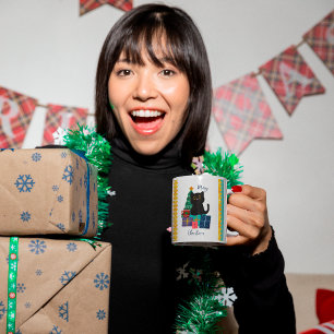 Festive God jul Cute Black Cat Coffee Art Kaffemugg