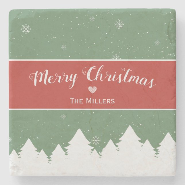 Festive God jul Efternamn Snowflake Stenunderlägg (Framsidan)