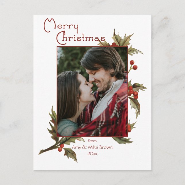 Festive God jul | Holly | Foto Vykort (Framsida)