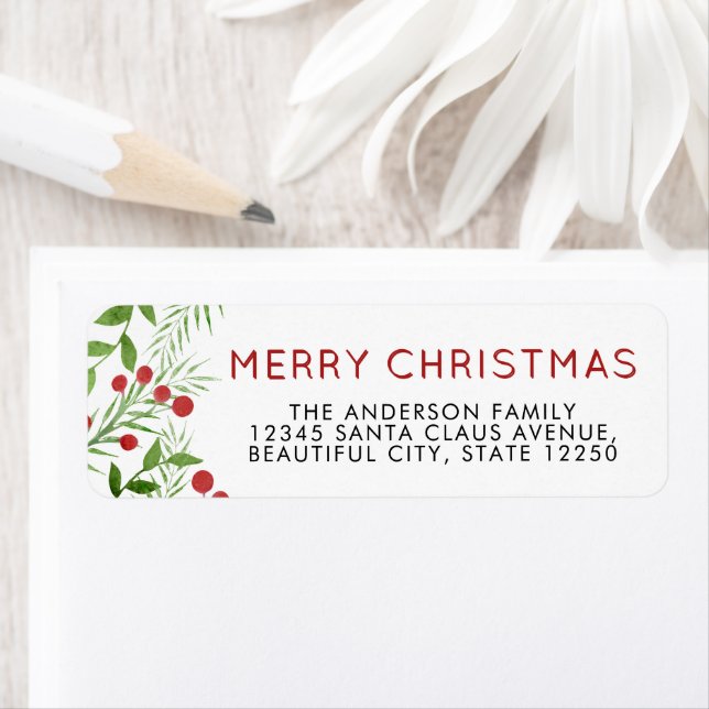 Festive God jul Löv Berries Helgdag Returadress Etikett (Insitu)