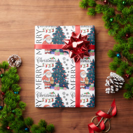 Festive God jul med Träd, tomten, gåvor Presentpapper