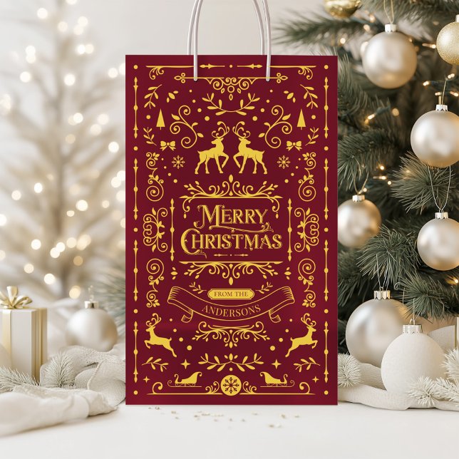 Festive God jul Red Fairy Mönster Gift Bag (Merry Christmas Red Classic Pattern Gift Bag)